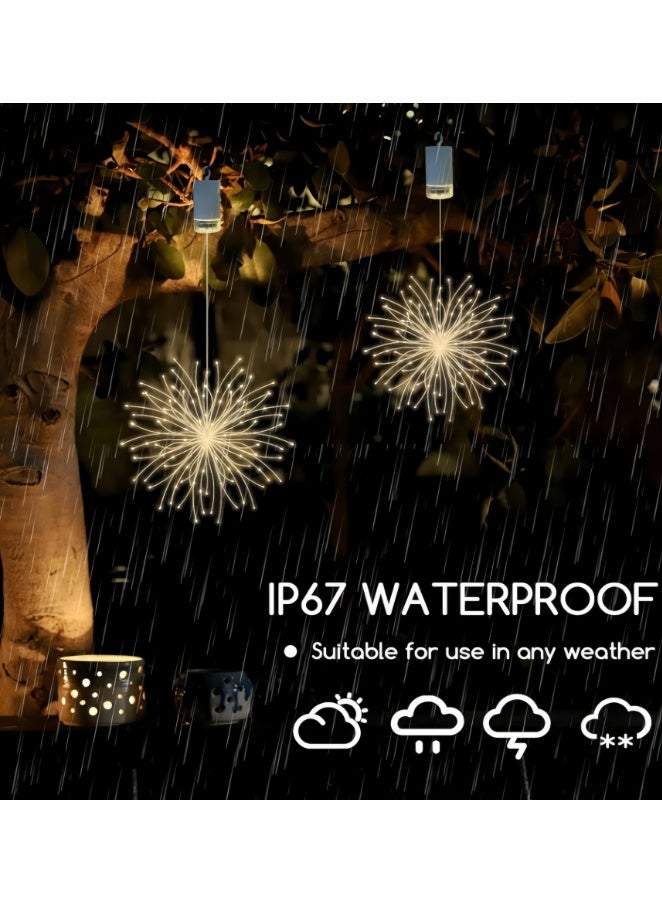 2 Pack Outdoor Battery Operated Chandelier, Firework Lights Starburst Light 120 LED, Ceiling Hanging Decorative for Party Christmas, Indoor Using (Battery, Warm Light) - Image 4